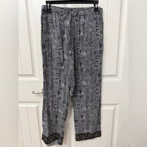 Sudara Pinjammies Black White Patterned Pajama Pants sz Small Jacquard Band Soft